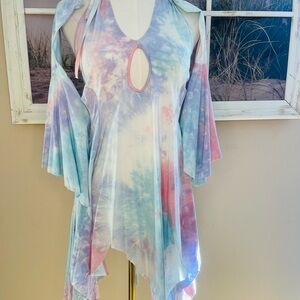 CLUB EXX by DOLLS KILL - Tie-Dye Halter Dress with Bell Sleeves
